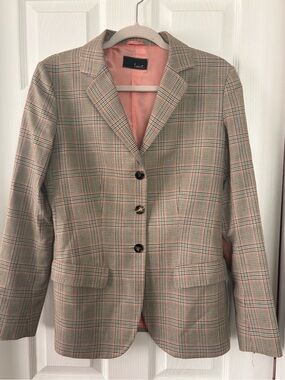 Checked Tailored Blazer in Pink and Beige